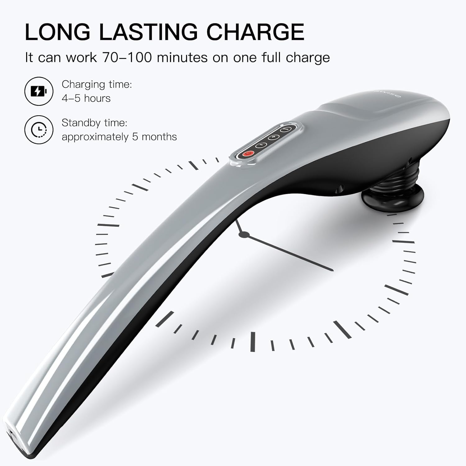 Handheld Back Massager | Deep Tissue Percussion Massage for Back, Neck, Shoulders, Waist and Legs (Cordless Silver)