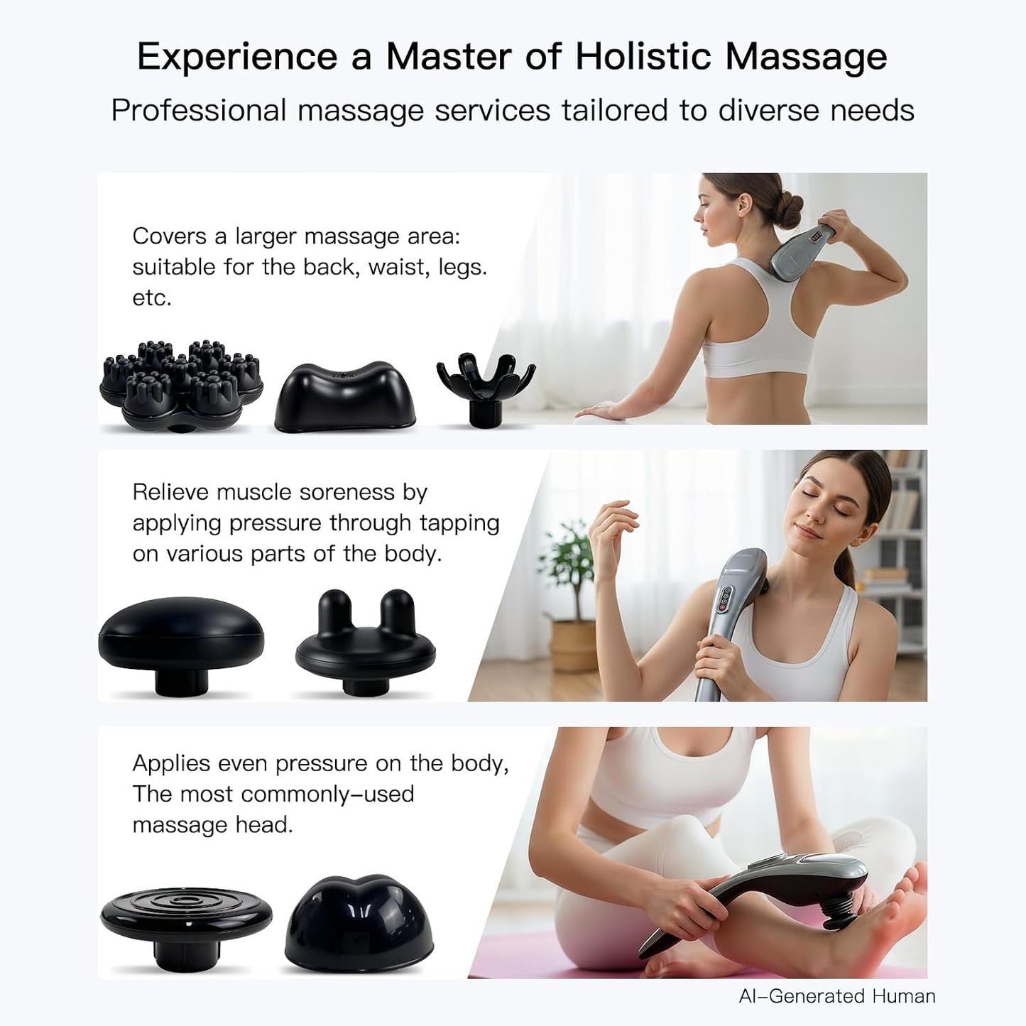 Handheld Back Massager | Deep Tissue Percussion Massage for Back, Neck, Shoulders, Waist and Legs (Cordless Silver)